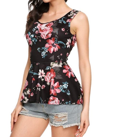 SLEEVELESS PEPLUM TOP O-Neck Medium FINAL $$ NEW - Picture 3 of 7